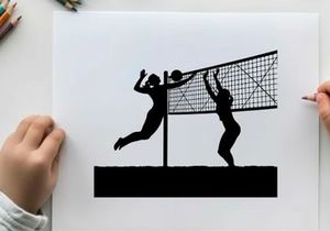 Volleyball players in action silhouette