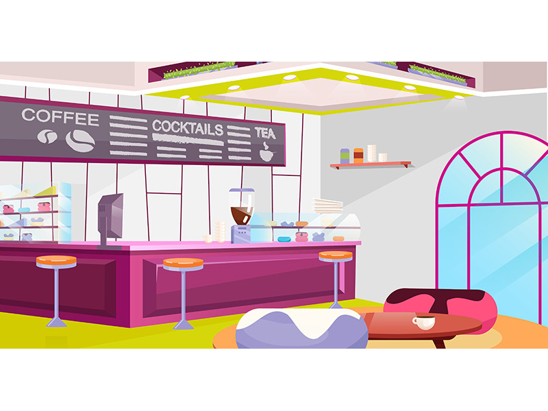 Coffeehouse interior flat vector illustration