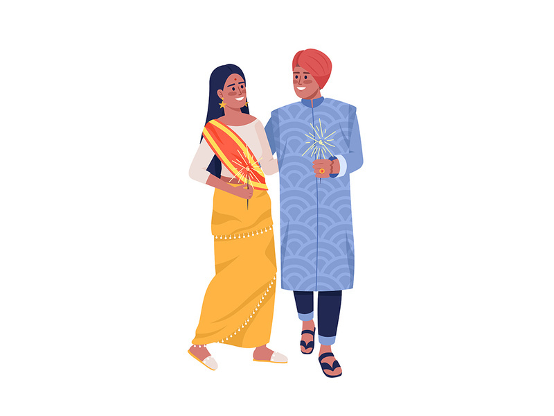 Young couple on holiday semi flat color vector characters