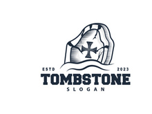 Tombstone Logo, Tomb Cemetery Cross, Vector Vintage Label, Retro Badge, Inspirational Design