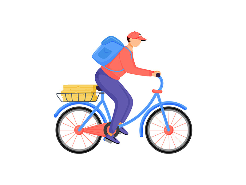 Food rider, pizza deliveryman flat color vector faceless character