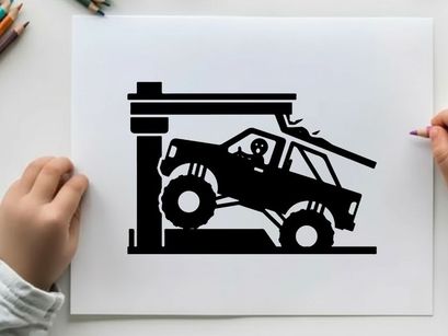 Silhouette of a car on a car lift in a garage silhouette