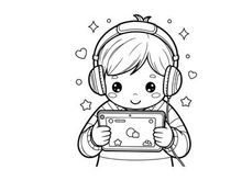 Cute girl listening music on tablet vector illustration