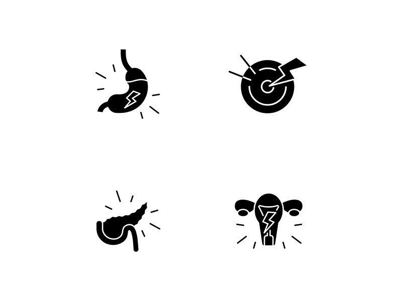 Stomachache black glyph icons set on white space