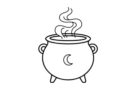 Witch cauldron with steam. Magic pot icon for halloween or fantasy design.