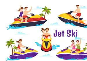 15 People Ride Jet Ski Illustration