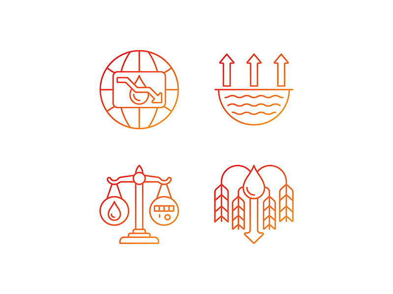 Suffering from water shortage gradient linear vector icons set