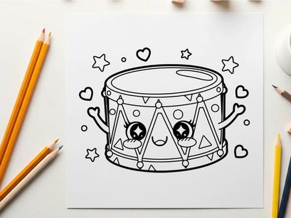Cute drum set with stars and hearts vector illustration