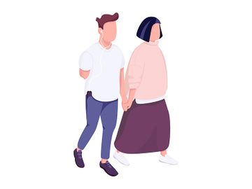 Man with disability and woman walking together flat color vector faceless character preview picture
