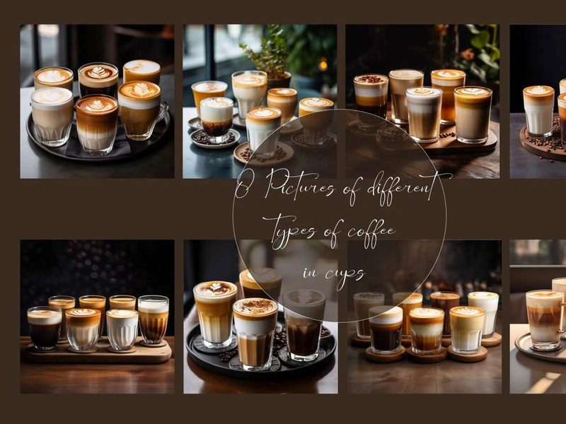 Pictures of different types of coffee in cups