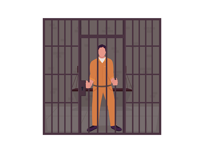 Male prisoner in jail semi flat color vector character