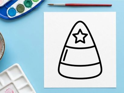 Candy corn icon with star. Halloween sweet treat graphic design element.