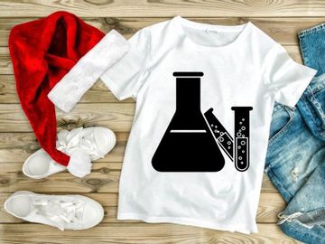 Erlenmeyer Flask and Two Test Tubes with Bubbles, Representing Chemistry, Scientific Research, and Laboratory Experiments. Black and White Vector. preview picture