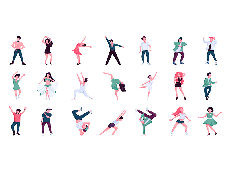 People dancing flat color vector faceless characters set