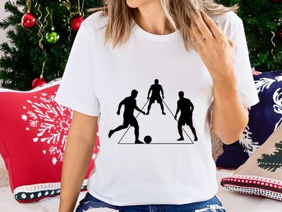 Three soccer players in action on the field with ball