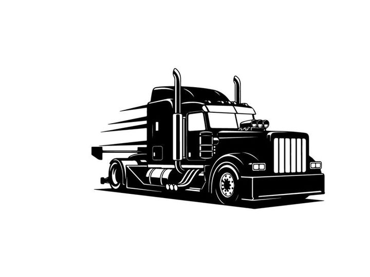 Silhouette of a semi truck with motion lines behind the trailer