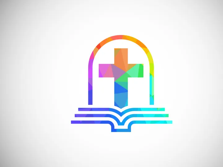 Low poly style church logo. Christian sign symbols. The Cross of Jesus