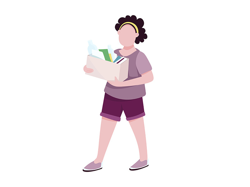 Teenage girl with rubbish flat vector faceless character