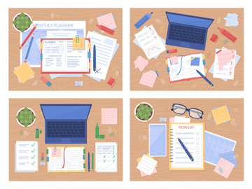 Study tablespace flat color vector illustration set preview picture
