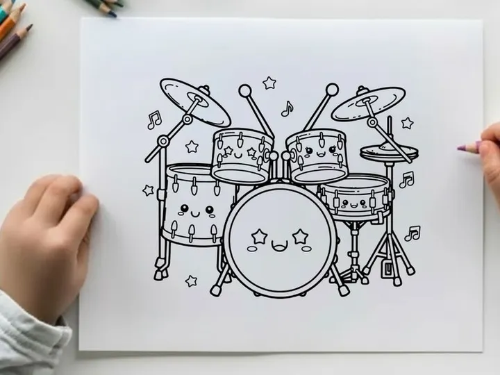 cute drum set music notes vector illustration flat design