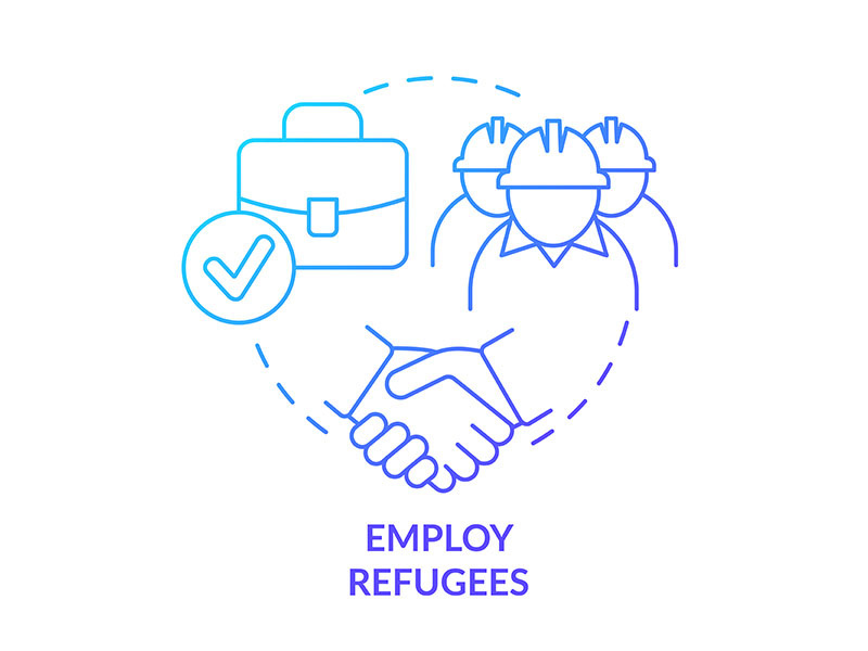 Employ refugees blue gradient concept icon