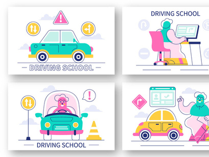 10 Driving School Vector Illustration