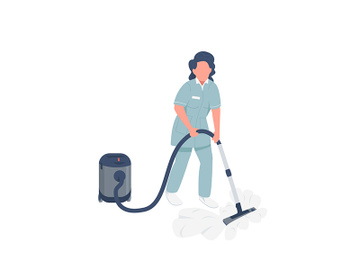 Housemaid with vacuum cleaner flat color vector faceless character preview picture