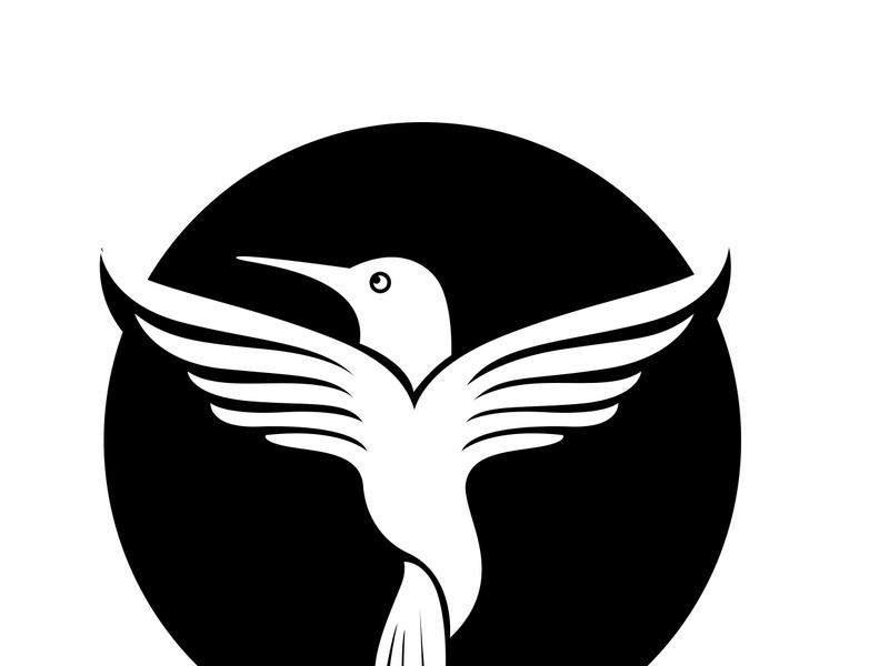 Black and white outline of a hummingbird.