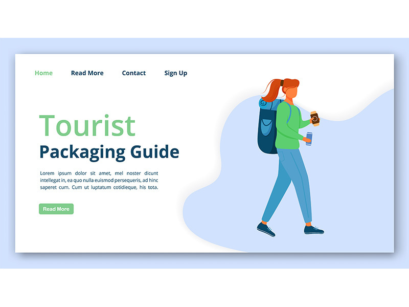 Tourist packing guide landing page vector template