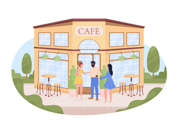 Friends near cafe building on street illustration preview picture
