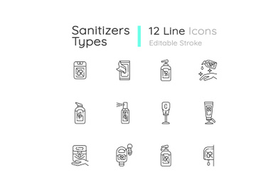 Sanitizer types linear icons set preview picture