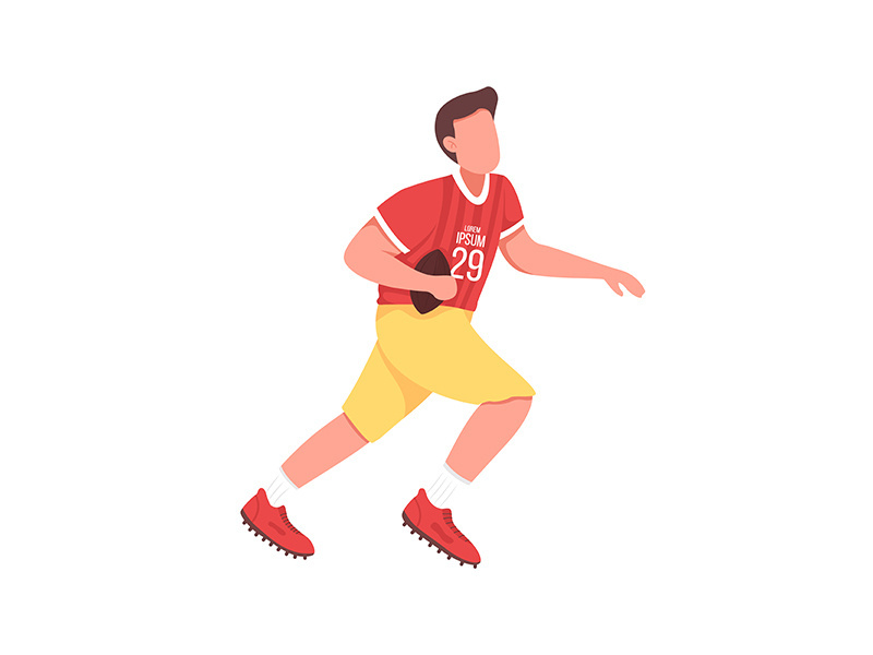 Rugby player flat color vector faceless character