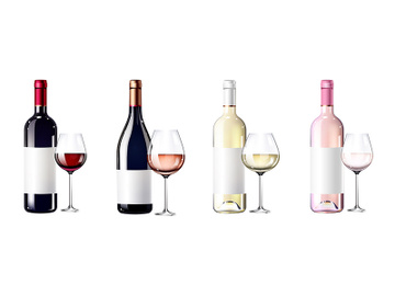 Wine types in glass bottles realistic product vector designs set preview picture