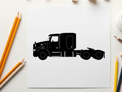 Silhouette of a semi truck without trailer on white background