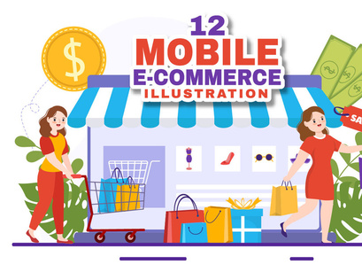 12 Mobile E-Commerce Vector Illustration