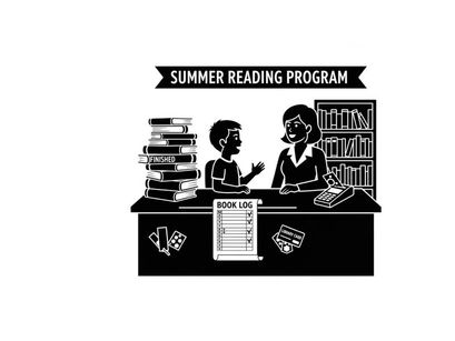 Summer reading program silhouette illustration of kids and librarian