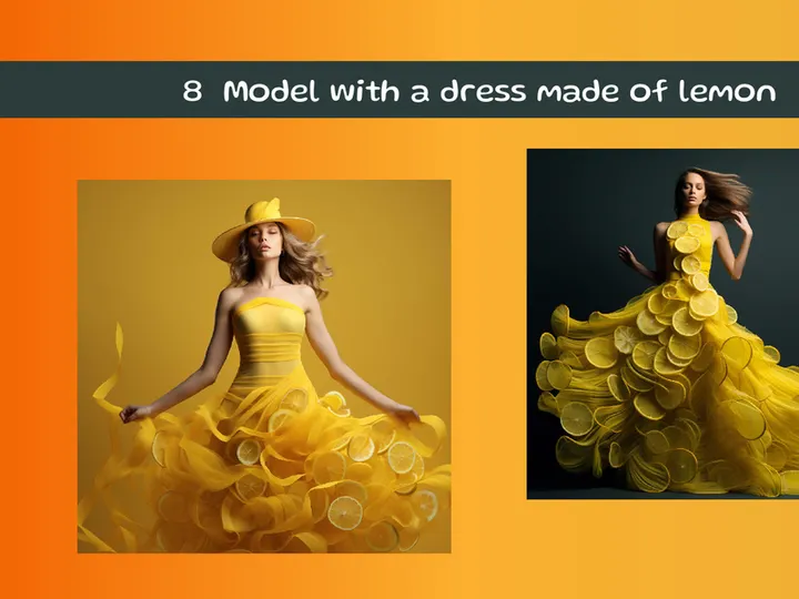 Model with a dress made of lemon
