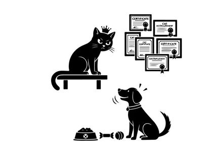 Silhouette of cat and dog with certificates on wall