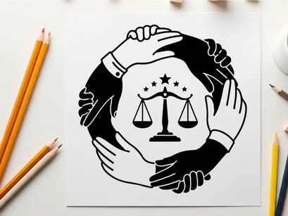 ilustrasi vektor tangan timbangan mata tertutup