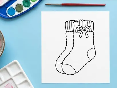 Hand-drawn Christmas stocking with bow and cuff for holiday home decor and festive gifting
