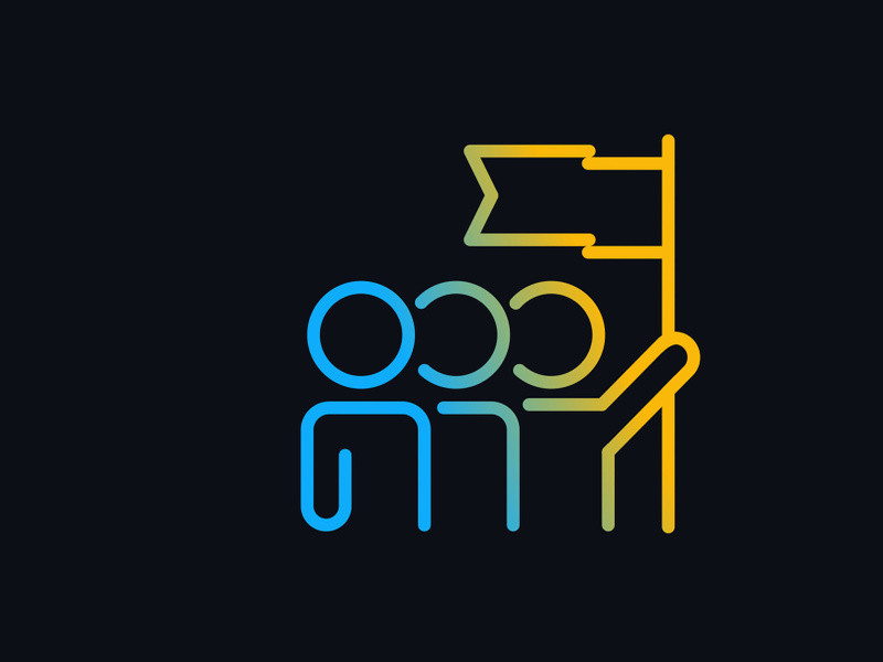Collaborative goal setting animated gradient linear icon for dark theme