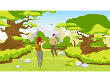 Couple of backpackers flat vector illustration preview picture