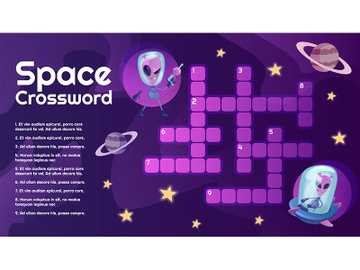 Space crossword with cartoon character template preview picture