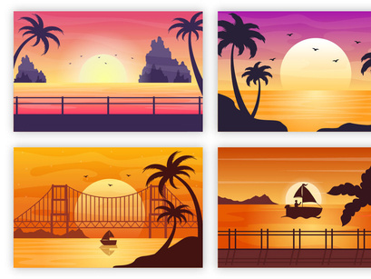 26 Sunset landscape Background Illustration