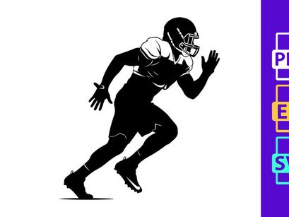 American football player in motion running with helmet and pads