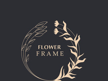 Floral frame flower round shape emblem logotype isolated on white background, leaves luxury linear logo circle style boutique