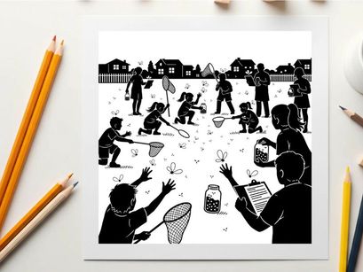 Children playing with butterflies in a suburban setting silhouette