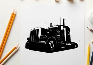 Silhouette of a semi truck with a large grill and exhaust pipes