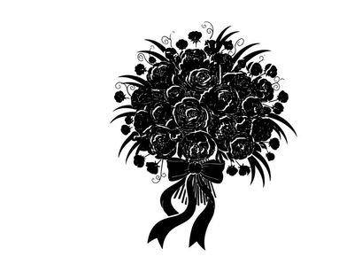 Silhouette of a beautiful bouquet of flowers with ribbon