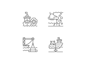 Maritime industry linear icons set preview picture